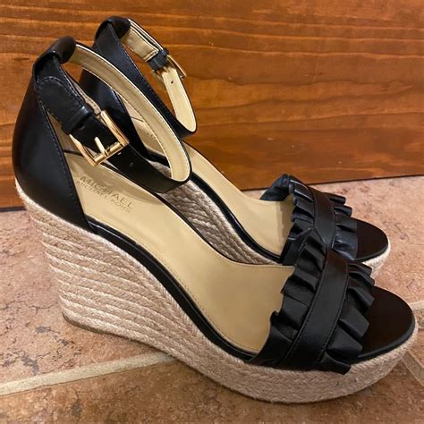 michael michael kors bella ruffled leather wedge|Michael Kors Bella Wedge Sandals .